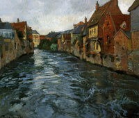 Riverside, View of Abbeville by Frits Thaulow — hand-painted architectural oil painting reproduction on canvas