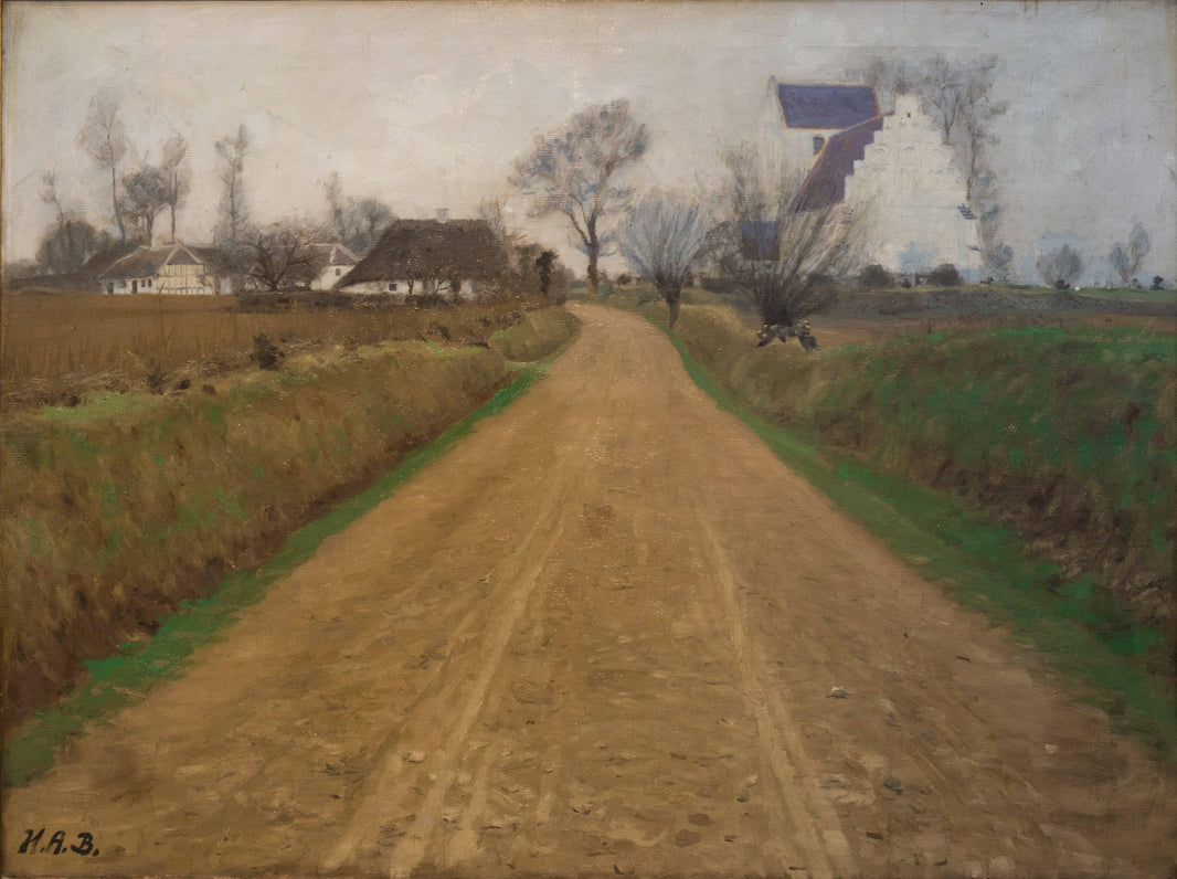 Road near Brendekilde Church by Hans Andersen Brendekilde — hand-painted architectural oil painting reproduction on canvas