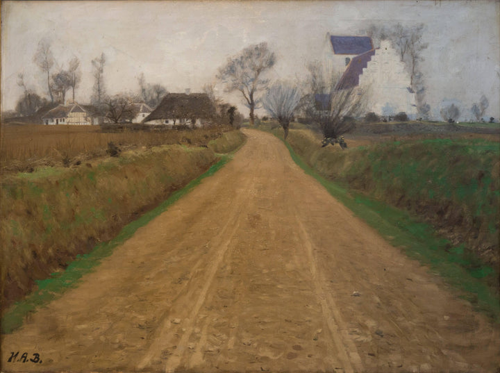 Road near Brendekilde Church by Hans Andersen Brendekilde — hand-painted architectural oil painting reproduction on canvas