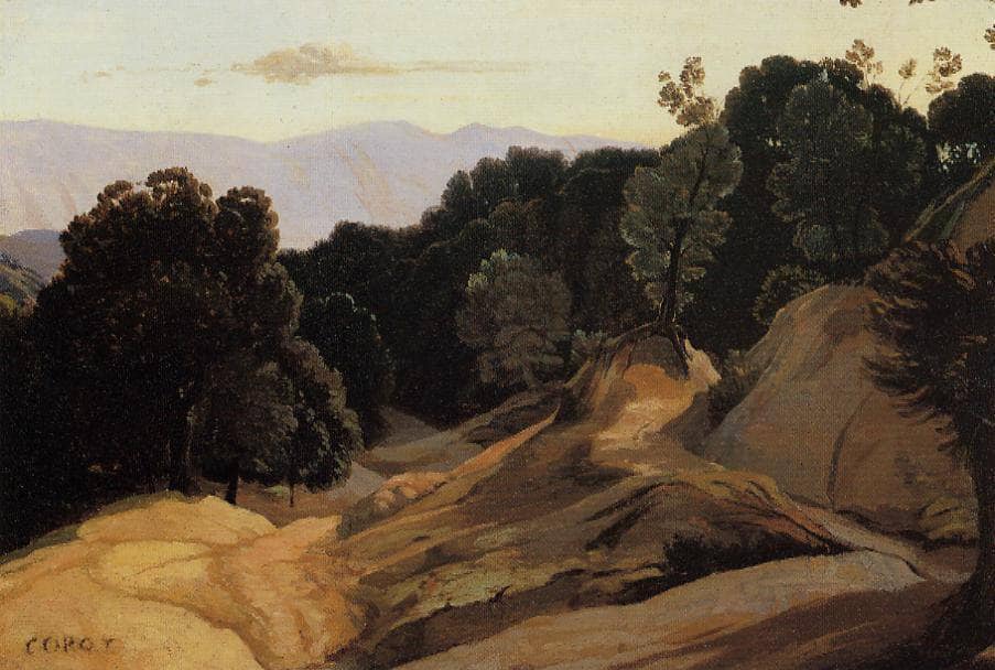 Road through Wooded Mountains by Camille Corot — hand-painted botanical oil painting reproduction on canvas