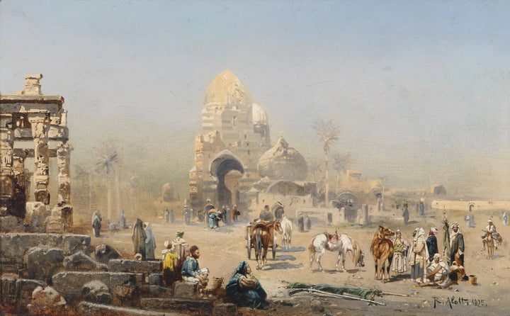 Oriental street scene by Robert Alott — hand-painted cultural oil painting reproduction on canvas