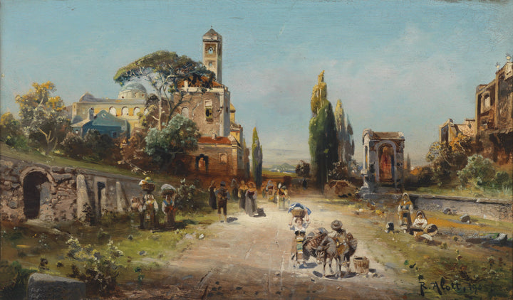 Via Appia, Rome by Robert Alott — hand-painted architectural oil painting reproduction on canvas