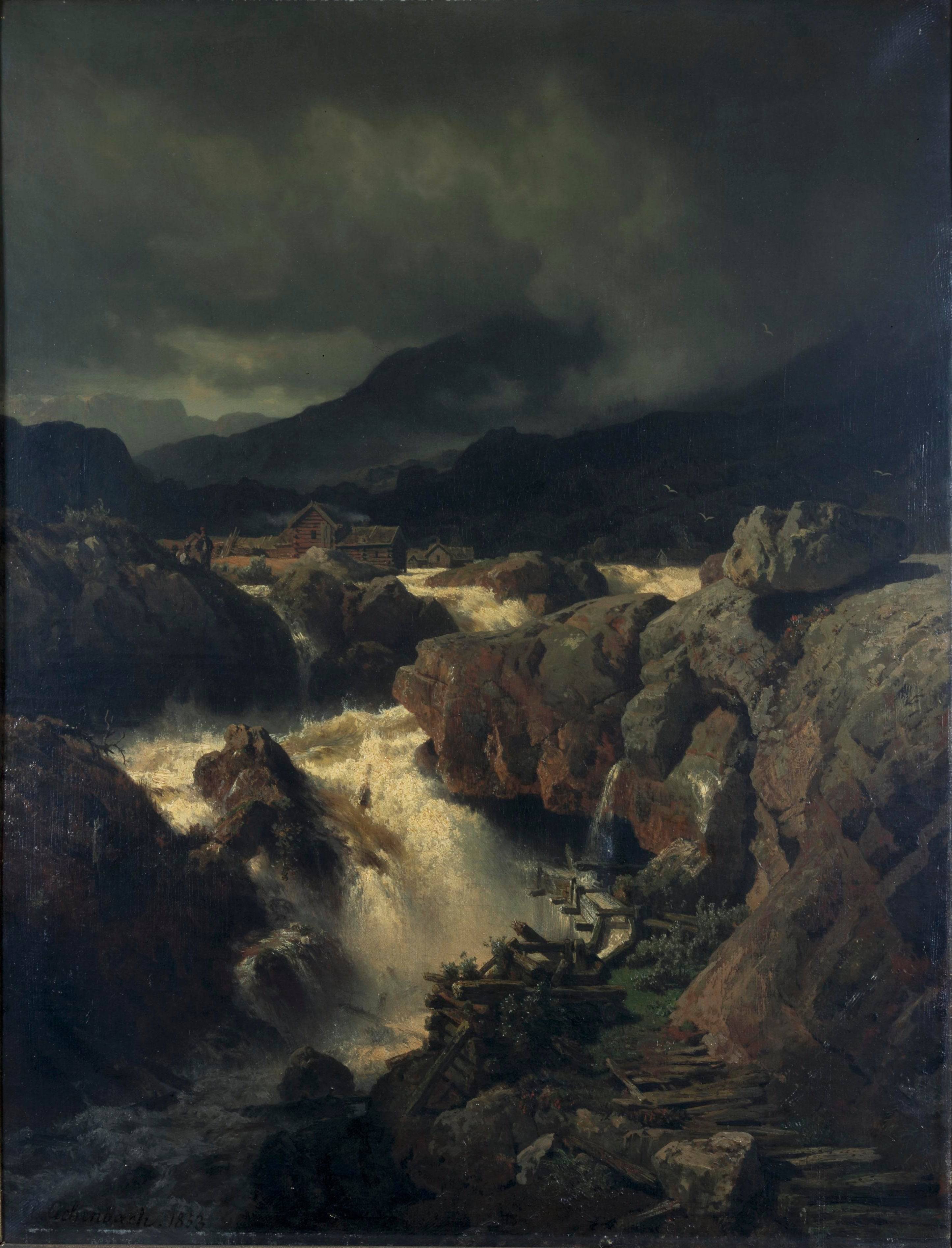 Rock Landscape With Waterfall in Norway - Andreas Achenbach