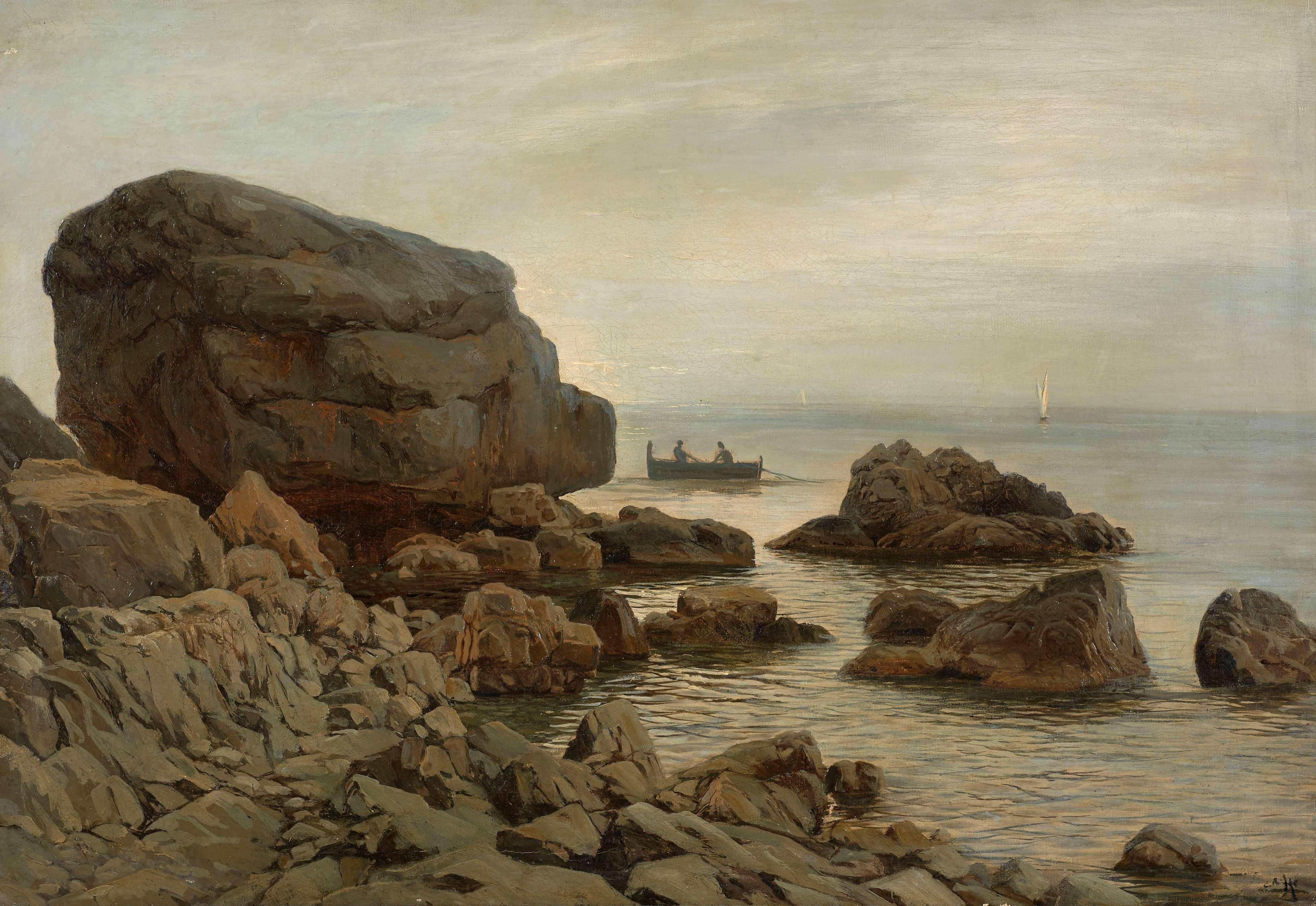 Rocks in Capri with a boat of fishermen - Harald Jerichau