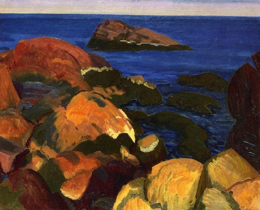 Rocks, Weeds and Sea by John French Sloan — hand-painted landscape oil painting reproduction on canvas