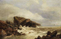 Rocky coast in the surf by Andreas Achenbach — hand-painted landscape oil painting reproduction on canvas
