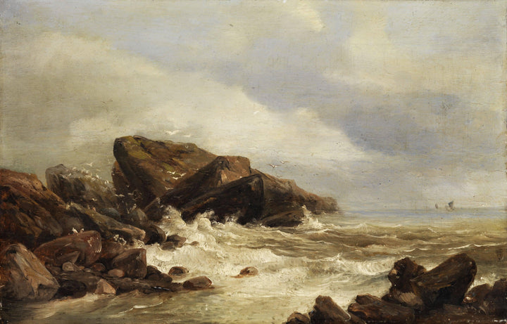 Rocky coast in the surf by Andreas Achenbach — hand-painted landscape oil painting reproduction on canvas