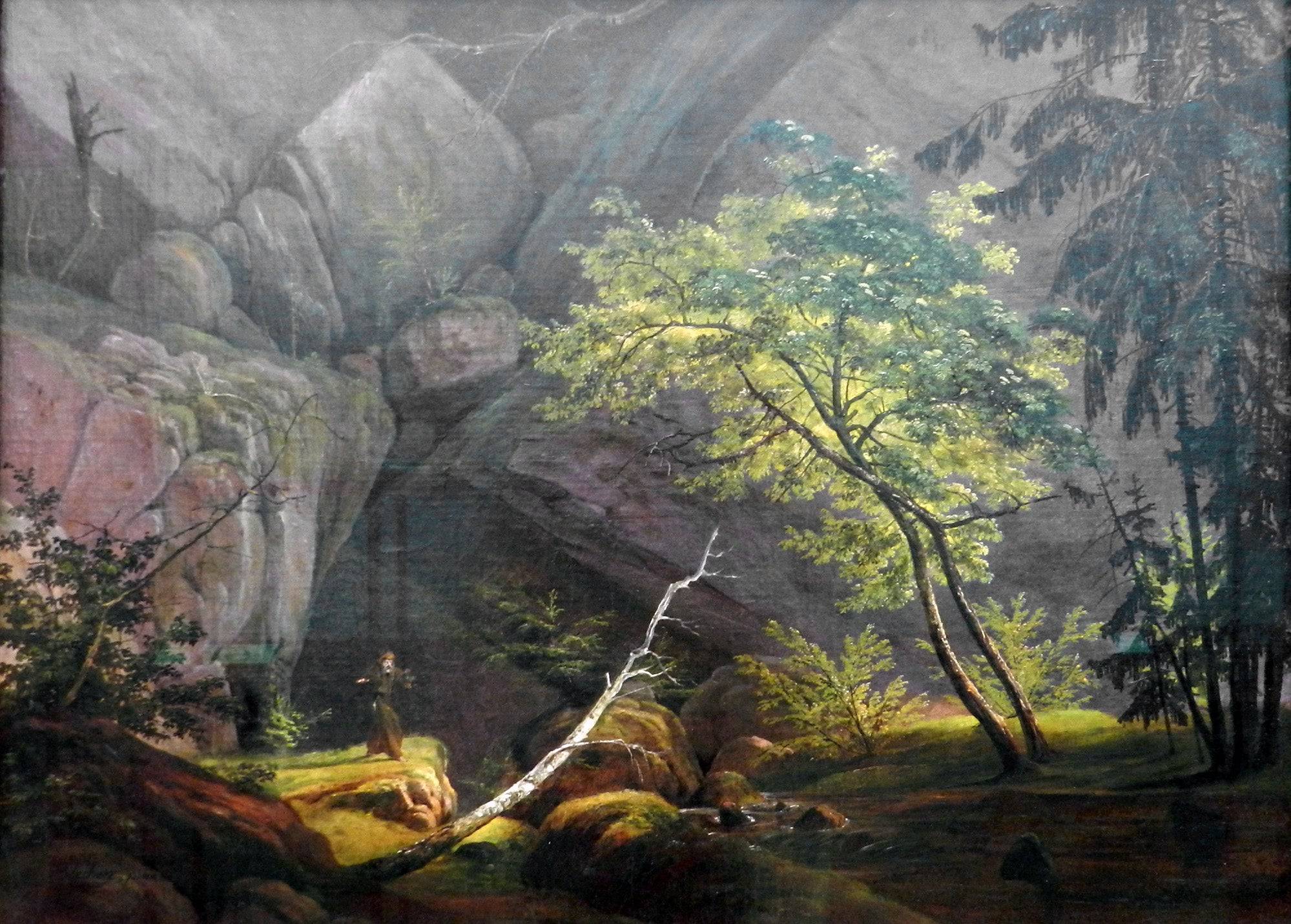 Rocky Landscape with Monk - Carl Blechen