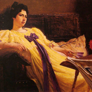 Portrait of a lady, yellow gown, purple scarf