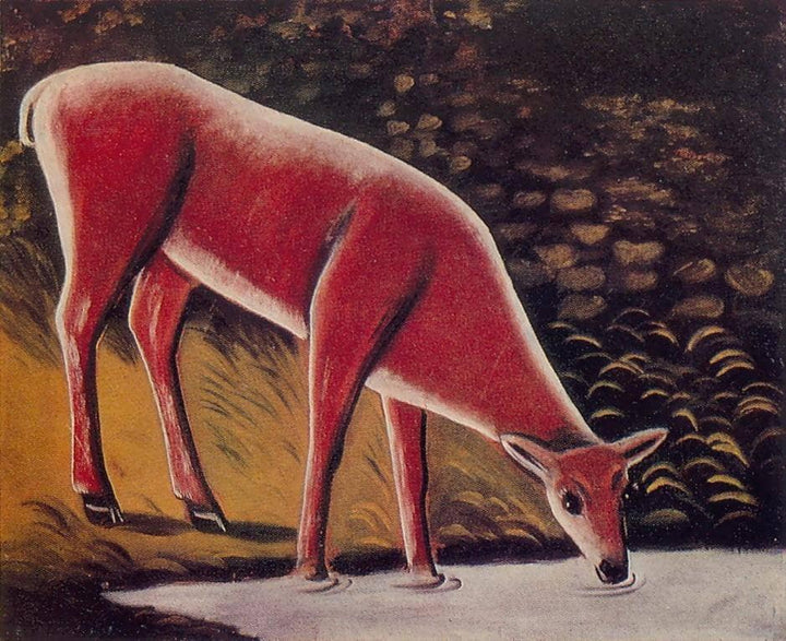 Roe Deer by a Creek by Niko Pirosmani — hand-painted animal oil painting reproduction on canvas