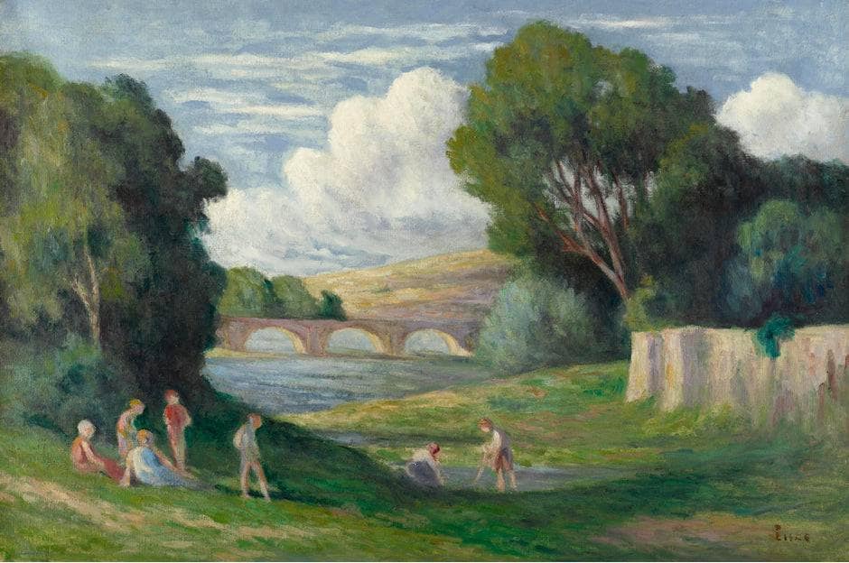 Rolleboise, Bathers Near The Arm Of The Seine by Maximilien Luce — hand-painted landscape oil painting reproduction on canvas