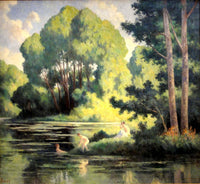 Rolleboise, Swimming In The Little Arm by Maximilien Luce — hand-painted landscape oil painting reproduction on canvas