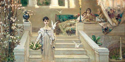 Roman Beauty with Doves in living room