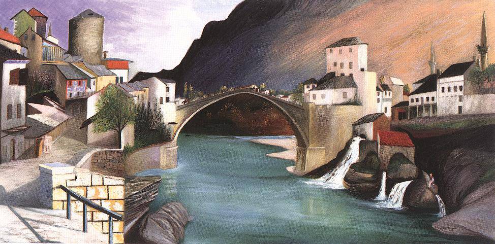 Roman Bridge at Mostar by Tivadar Kosztka Csontvary, hand-painted landscape oil painting reproduction on canvas