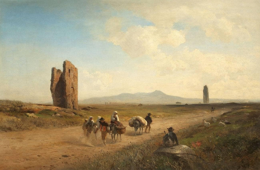 Roman Campagna landscape with ruins and farmers by Albert Flamm — hand-painted landscape oil painting reproduction on canvas