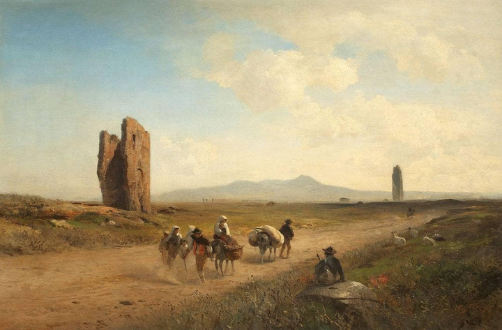 Roman Campagna landscape with ruins and farmers by Albert Flamm — hand-painted landscape oil painting reproduction on canvas