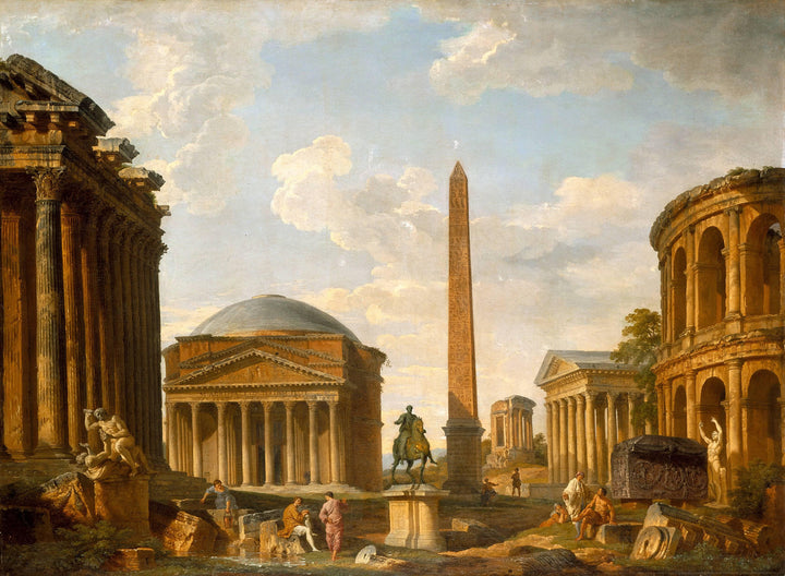 Roman Capriccio: The Pantheon and Other Monuments by Giovanni Paolo Panini — hand-painted architectural oil painting reproduction on canvas