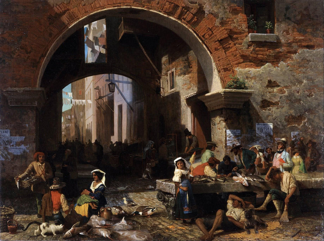 Roman Fish Market. Arch of Octavius by Albert Bierstadt — hand-painted architectural oil painting reproduction on canvas