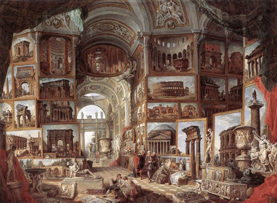 Roman ruins and sculpture by Giovanni Paolo Panini — oil painting reproduction