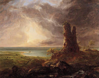 Romantic Landscape with Ruined Tower by Thomas Cole — hand-painted eco oil painting reproduction on canvas