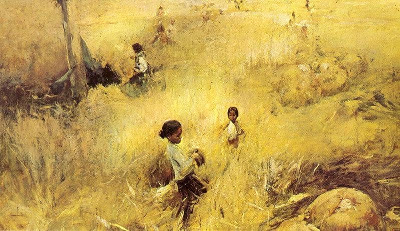 Cutting the rice by Romualdo Locatelli — hand-painted landscape oil painting reproduction on canvas