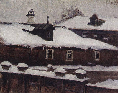 Rooftops in winter in apartment
