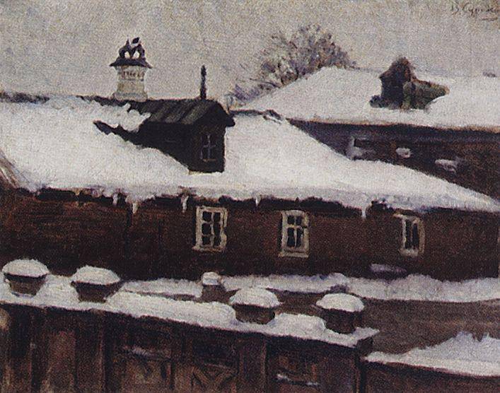 Rooftops in winter - Vasily Surikov