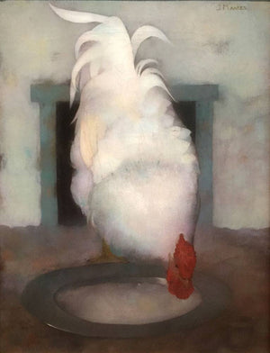 Rooster (wyandotte) With Tin Dish - Jan Mankes