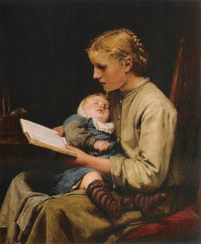 Rosa and Bertha Gugger by Albrecht Anker — hand-painted portrait oil painting reproduction on canvas