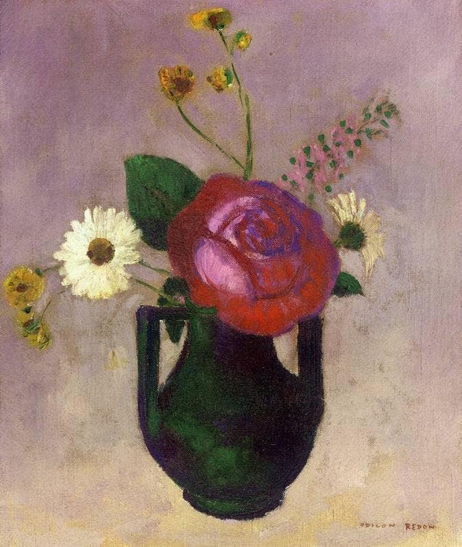 Rose and Daisy by Odilon Redon — hand-painted botanical oil painting reproduction on canvas