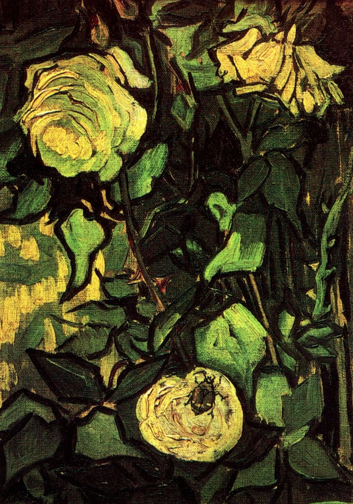Roses and Beetle by Vincent van Gogh — hand-painted botanical oil painting reproduction on canvas