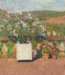 Roses and Geraniums on the Terrace at Marquayrol by Henri Martin — hand-painted botanical oil painting reproduction on canvas