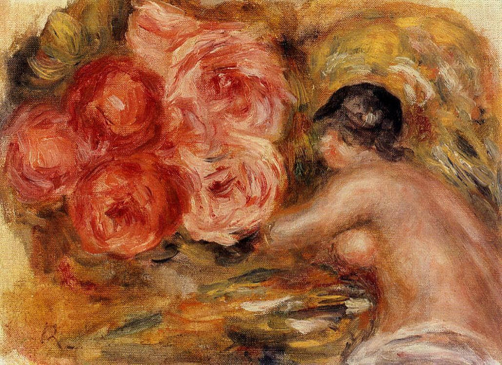 Roses and Study of Gabrielle by Pierre-Auguste Renoir — hand-painted portrait oil painting reproduction on canvas