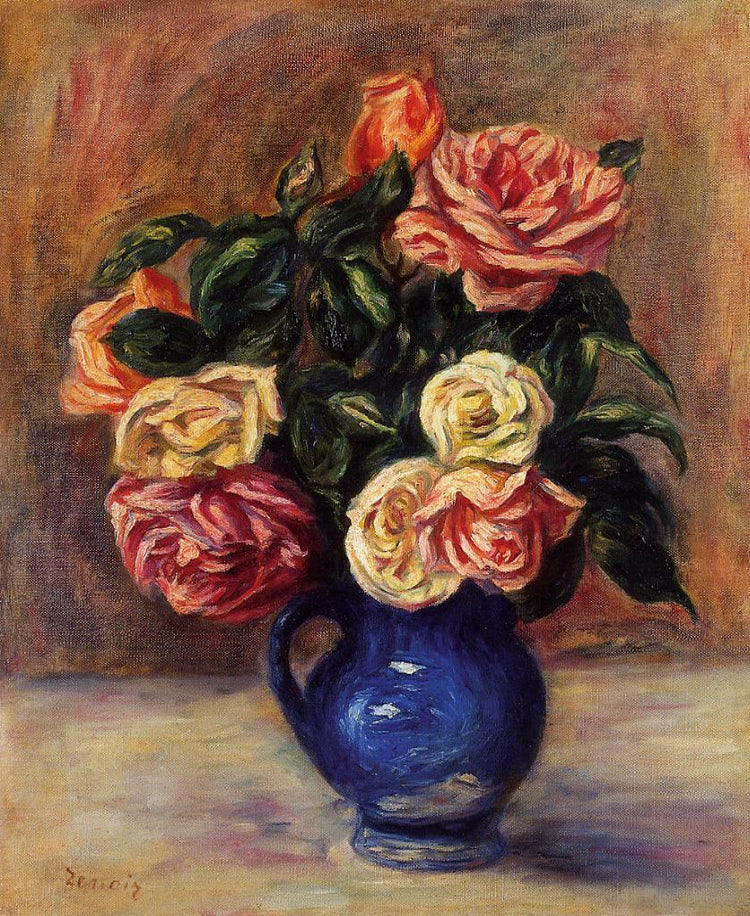 Roses in a Blue Vase - Pierre-Auguste Renoir