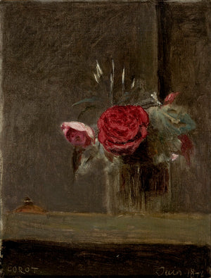 Roses in a Glass - Camille Corot