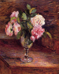 Roses in a Glass by Camille Pissarro — hand-painted botanical oil painting reproduction on canvas