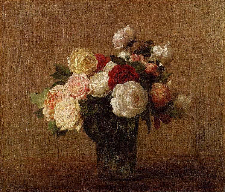 Roses in a Glass Vase by Henri Fantin-Latour — hand-painted botanical oil painting reproduction on canvas