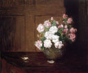 Roses in a Silver Bowl on a Mahogany Table by Julian Alden Weir — hand-painted botanical oil painting reproduction on canvas