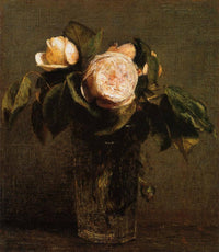Roses in a Tall Glass by Henri Fantin-Latour — hand-painted botanical oil painting reproduction on canvas