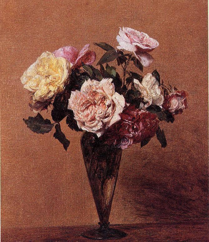 Roses in a Vase by Henri Fantin-Latour — hand-painted botanical oil painting reproduction on canvas