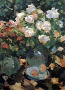 Roses in Blue Jugs by Konstantin Korovin — flower oil painting wall art, Impressionism