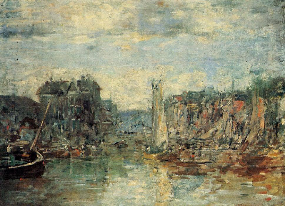 Rotterdam, the Commodities Exchange Port by Eugene Boudin — hand-painted architectural oil painting reproduction on canvas