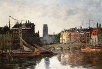 Rotterdam, the Pont de la Bourse by Eugene Boudin — hand-painted architectural oil painting reproduction on canvas