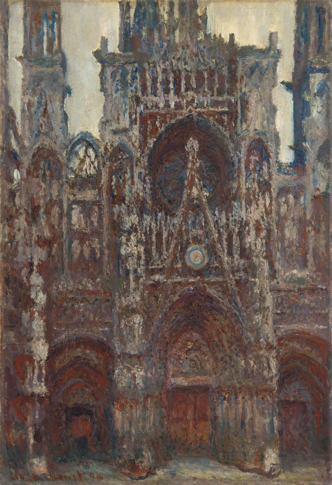 Rouen Cathedral, evening, harmony in brown by Claude Monet — hand-painted architectural oil painting reproduction on canvas