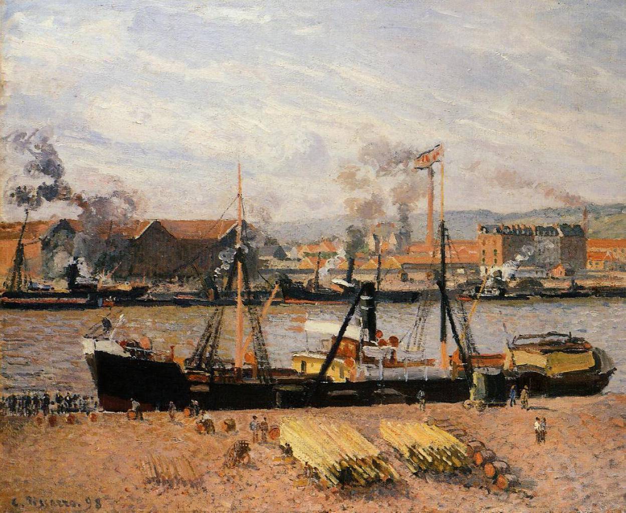 Rouen Port, Unloading Wood - Camille Pissarro