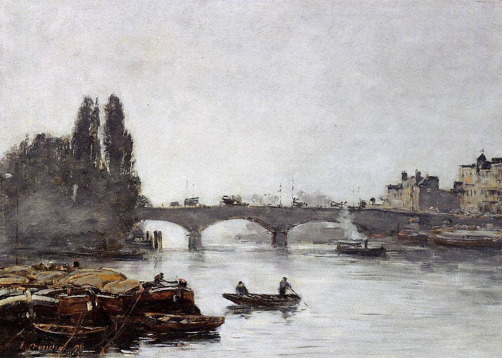 Rouen, the Pont Corneille, Fog Effect by Eugene Boudin — hand-painted landscape oil painting reproduction on canvas