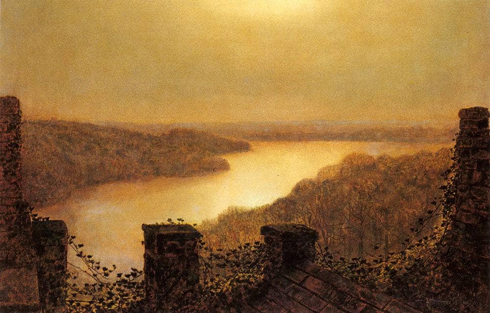 Roundhay lake, From Castle by John Atkinson Grimshaw — hand-painted architectural oil painting reproduction on canvas