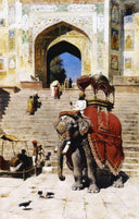 Royal Elephant at the Gateway to the Jami Masjid, Mathura by Edwin Lord Weeks — group oil painting wall art, Orientalism