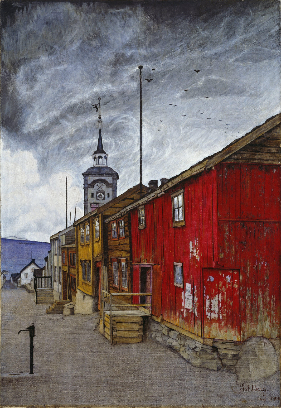 Rua em Røros by Harald Sohlberg — hand-painted architectural oil painting reproduction on canvas