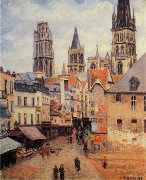 Rue de l'epicerie at Rouen, on a Grey Morning - Camille Pissarro